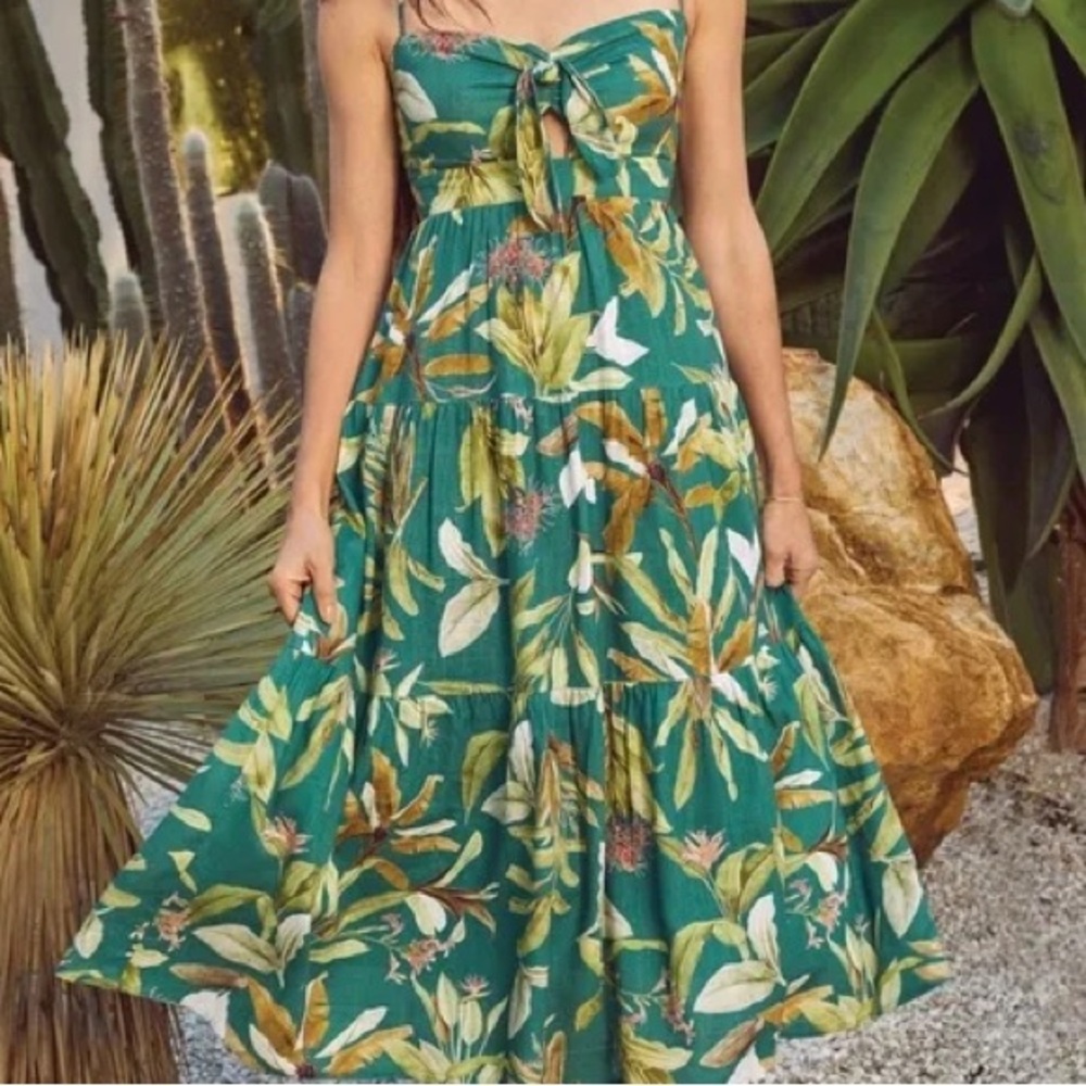 Tropical print green maxi dress size small